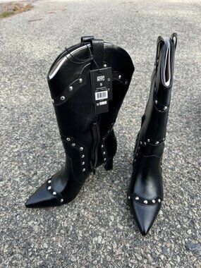 Black Leather High Heel Boots